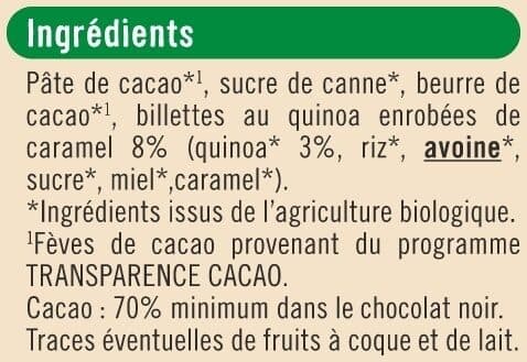 U Chocolat noir 70% de cacao quinoa - Tablette 100g packshot