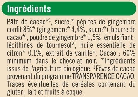 U Chocolat noir au citron et gingembre - Tablette 100g packshot