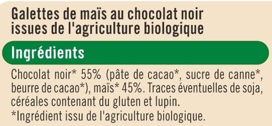 U Galette de mais nappée de chocolat noir boîte de 100g packshot