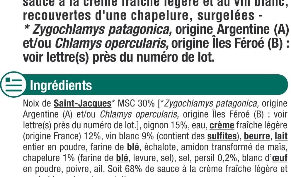 U Coquilles St Jacques MSC 30% noix cuisinées à la bretonne x4 - 360g packshot
