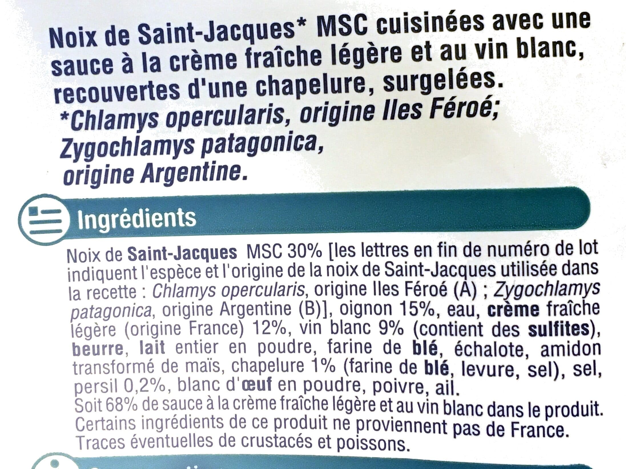 U Coquilles St Jacque MSC 30% de noix cuisiné à la bretonne, x4 + 1 offert, 450g packshot