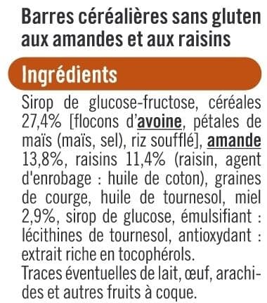 U Barres de céréales fruits secs sans gluten Boîte 180g packshot