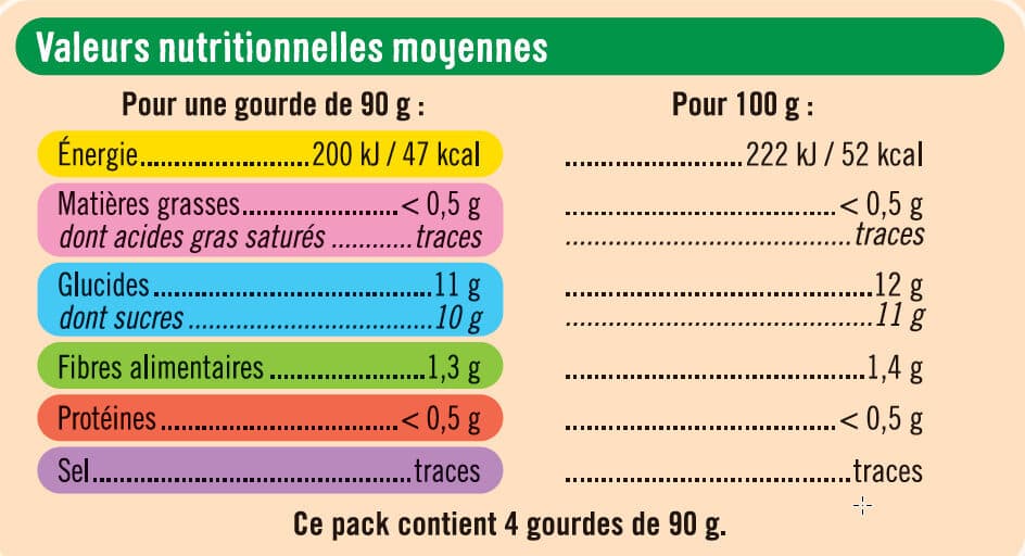 U Purée de pomme sans sucres ajoutés 4 gourdes de 90g packshot
