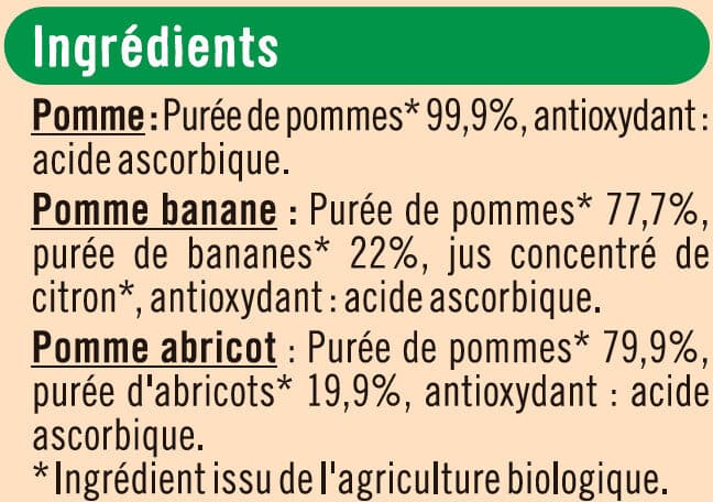 U Purée pomme, pomme banane et pomme abricot sans sucres ajoutés 12 gourdes de 90g packshot