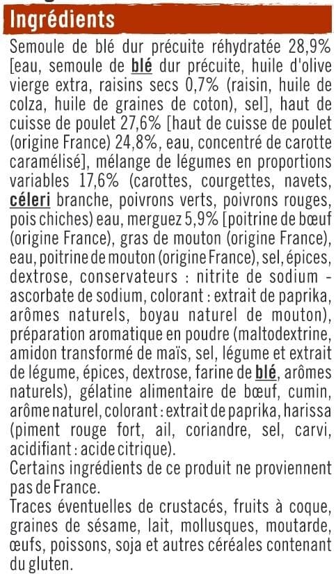 U Couscous poulet merguez semoule aux raisins secs packshot