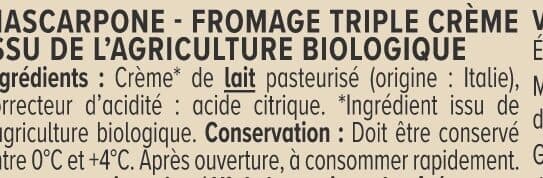 U Mascarpone, fromage triple crème bio 36%MG - 250g packshot
