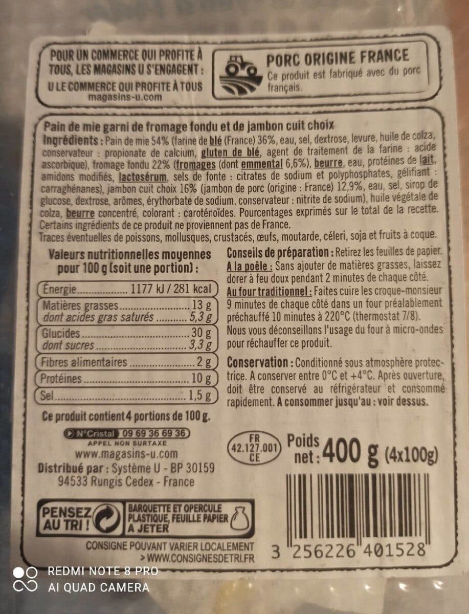 U Croque à poêler, jambon et emmental packshot