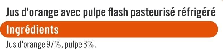 U Pur jus réfrigéré orange pulpée flash pasteurisé packshot