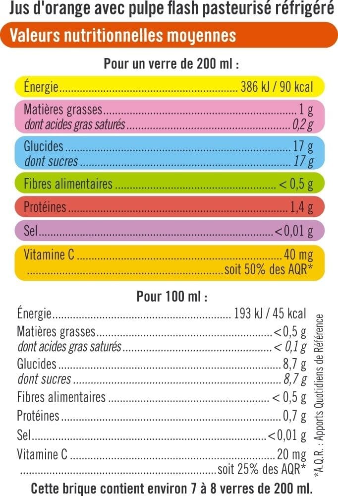 U Pur jus réfrigéré orange pulpée flash pasteurisé packshot