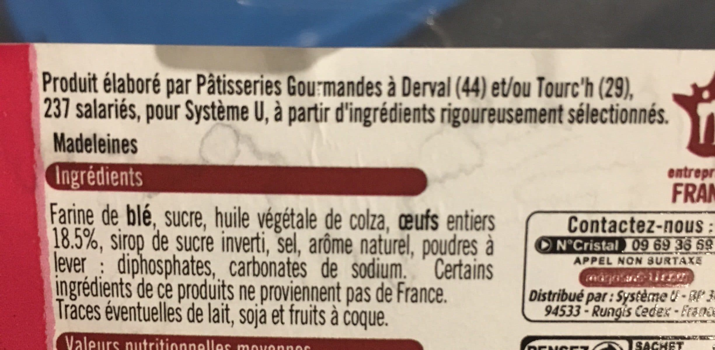 U Madeleines "coquilles" packshot