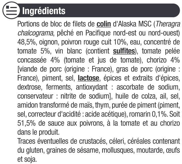 U Colin d'Alaska sauce poivrons et chorizo 400g packshot