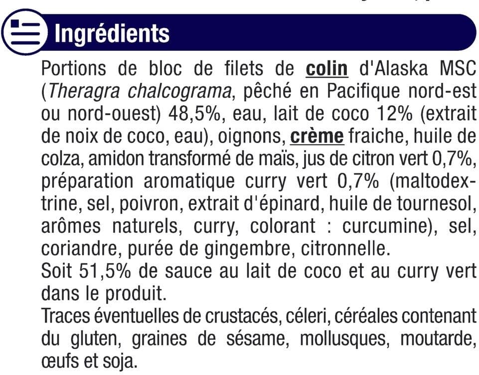 U Colin d'Alaska sauce curry vert et lait de coco 400g packshot