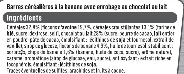 U Barres de céréales enrobées au chocolat et banane packshot