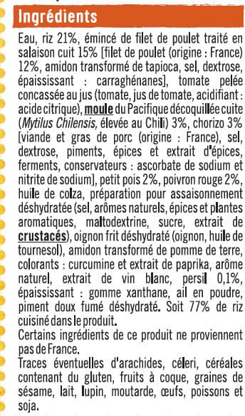 U Paëlla au poulet moule du Pacifique chorizo et riz cuisiné packshot