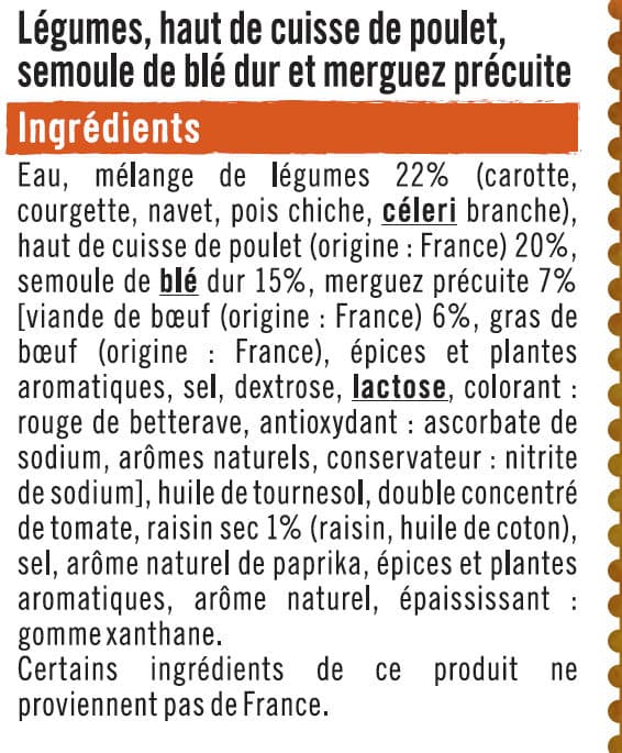 U Plat cuisiné individuel Couscous légumes poulet semoule de blé et merguez 450g packshot