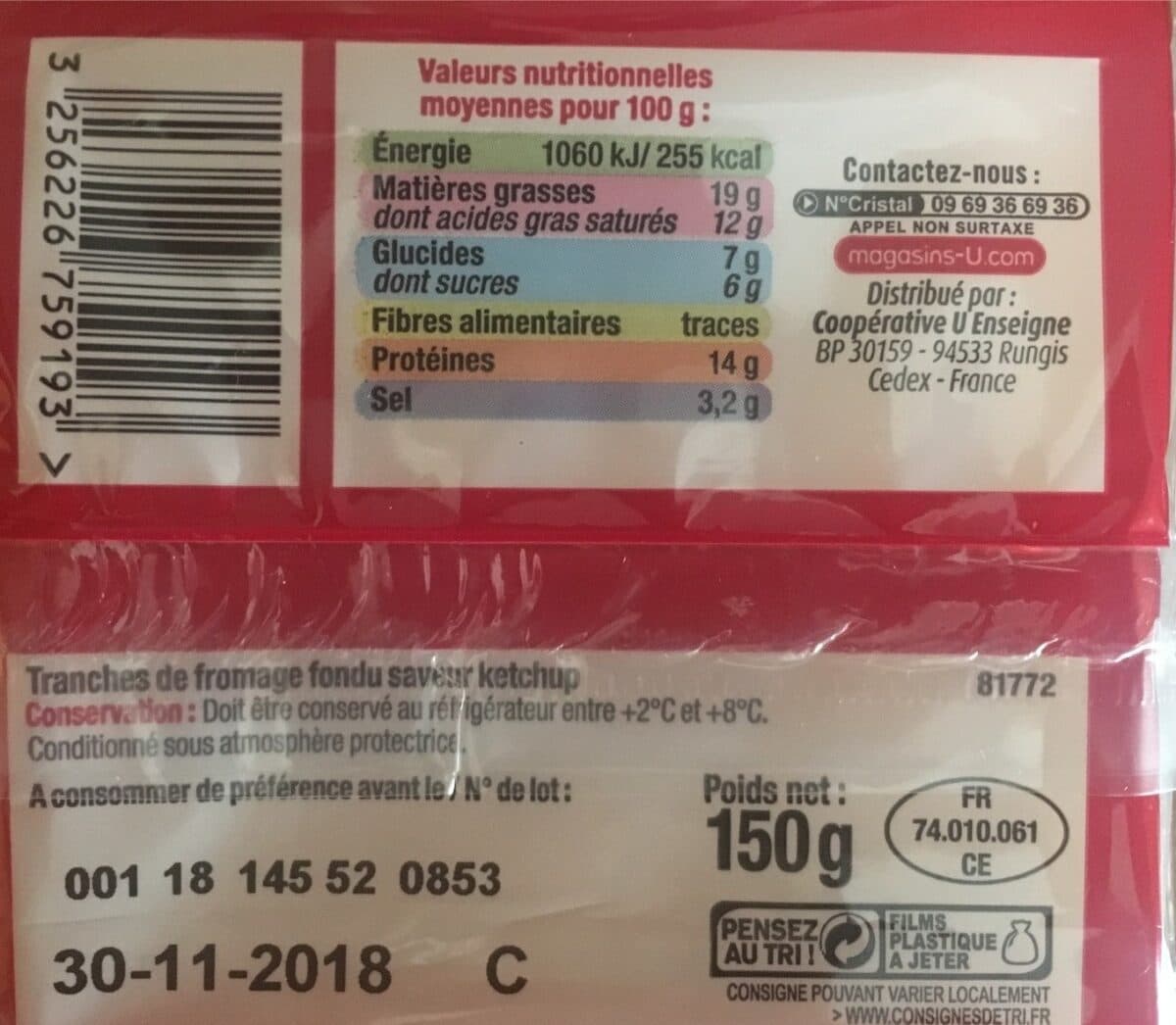 U Tranches de fromage fondu_saveurs ketchup 19% de mg packshot