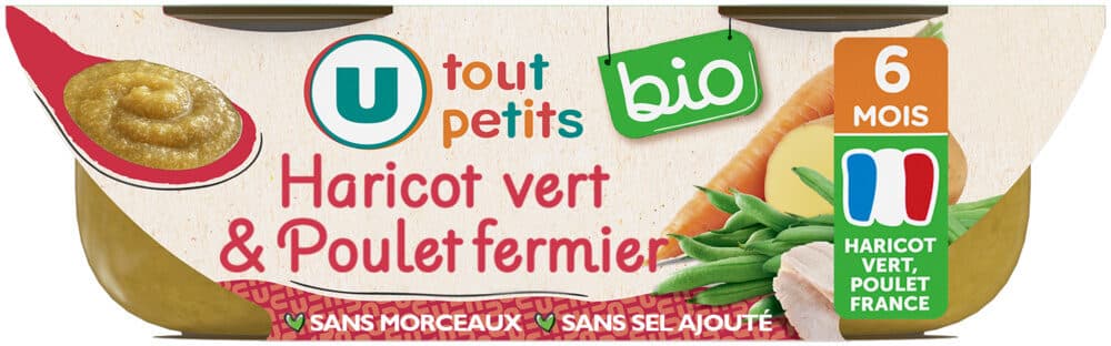 U Plat bébé du midi Haricots verts poulet, de 6 à 12 mois - 2x200g - Repas bébé packshot