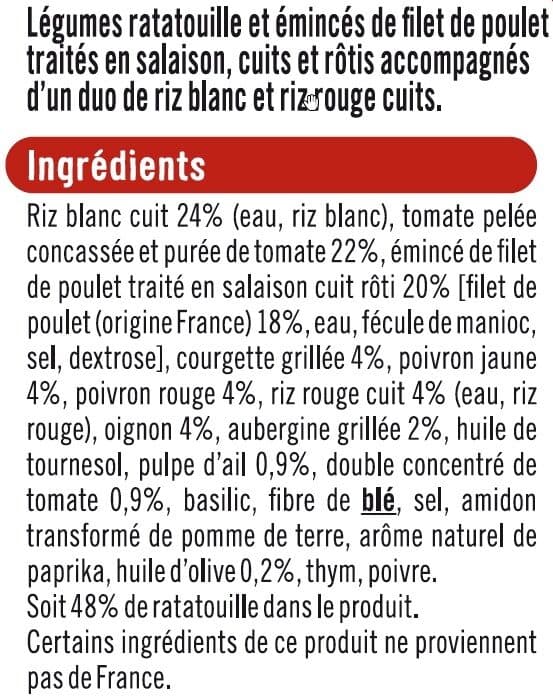 U Poulet légumes ratatouille et duo de riz packshot