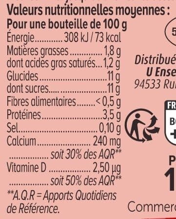 U Yaourt à boire aux fruits et aromatisé à la fraise 8x100g packshot