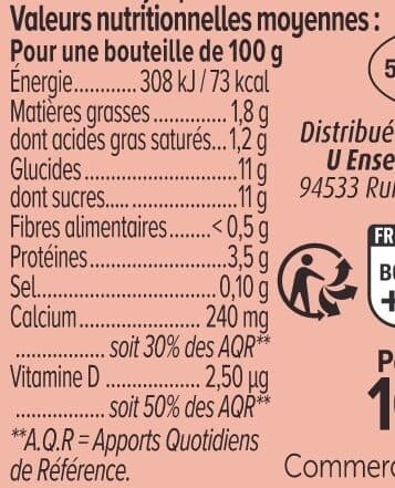 U Yaourt à boire aromatisé pêche et framboise 8x100g packshot