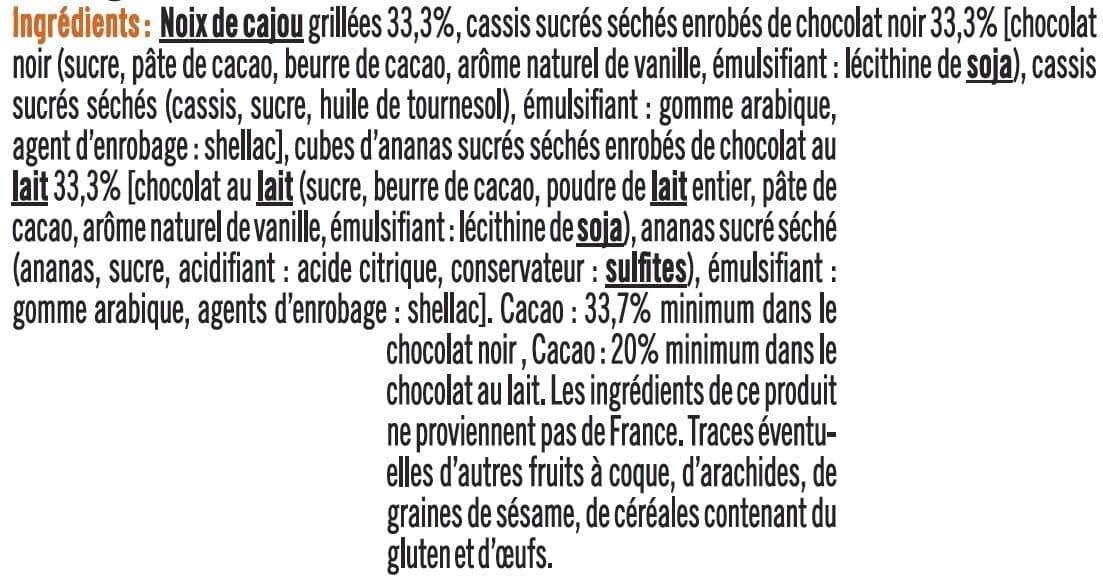 U Snacking choco cajou ananas cassis sachet de 40g packshot