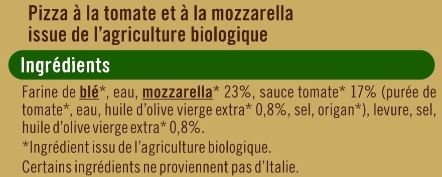 U Pizza à la tomate et mozzarella issue de l'agriculture biologique packshot