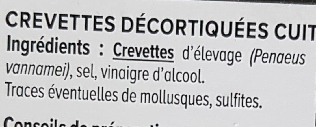 U Crevettes décortiquées nature, transformées en France packshot