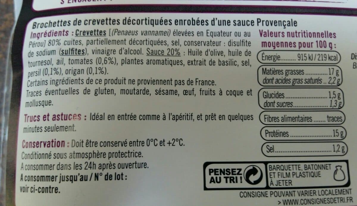 U Brochettes de crevettes à la provençale, transformé en France, 3 pièces, barquette de 135g packshot