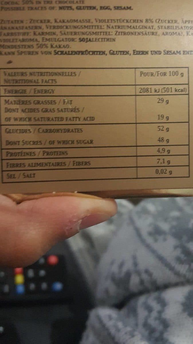 Klaus Chocolat noir pépites violette packshot