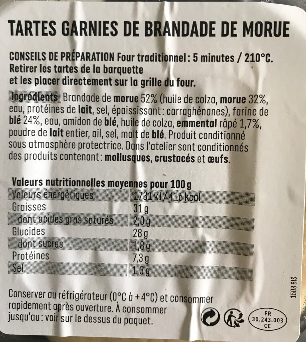 Coudène Tartes brandade packshot
