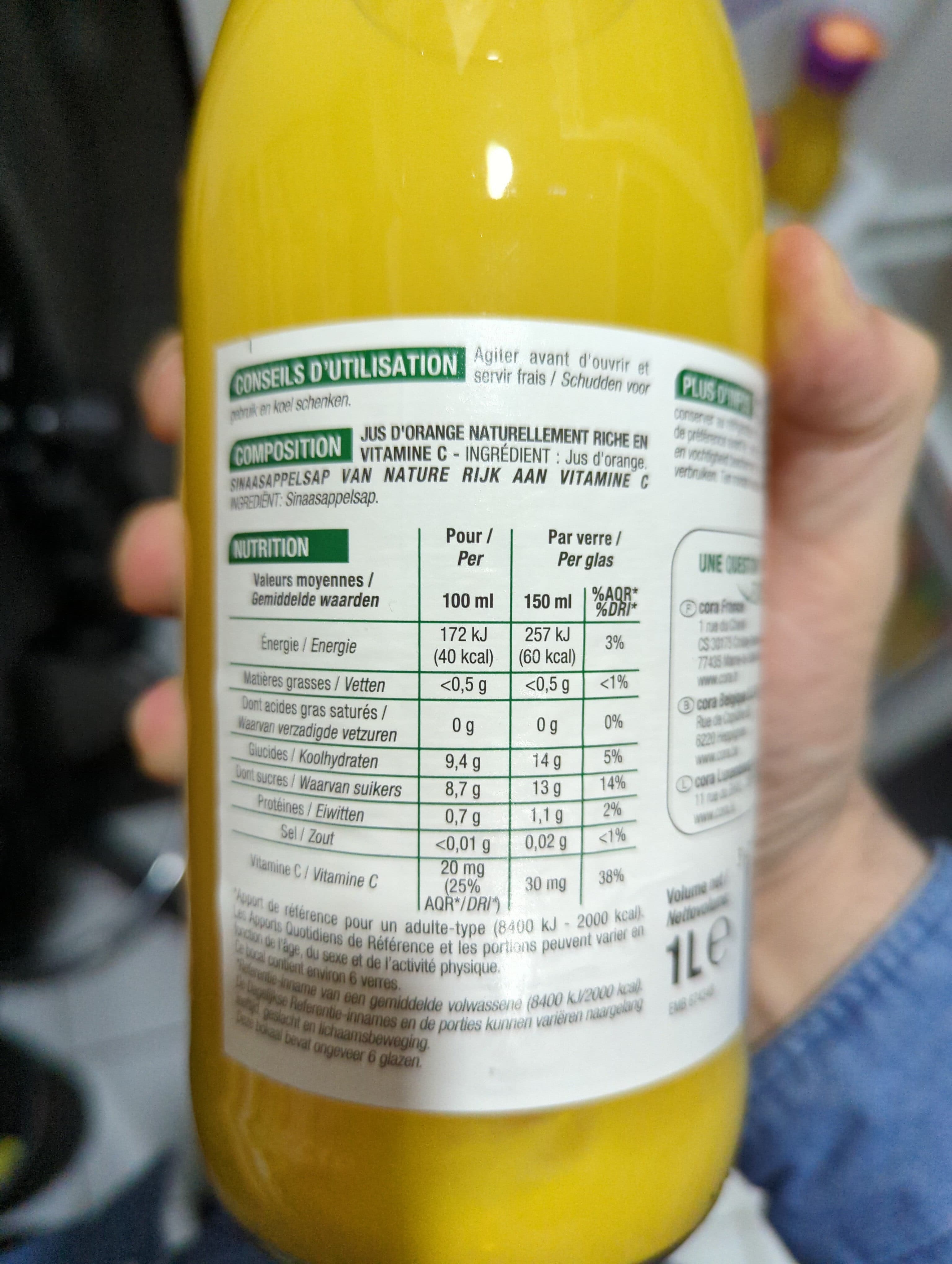 Cora Jus D'orange 1 Litre packshot
