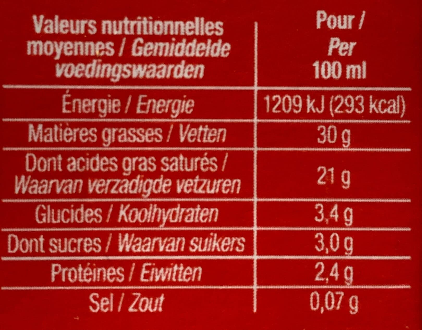Cora Crème liquide entière 30% MG packshot