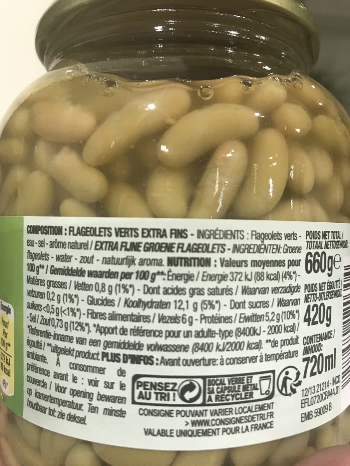 Cora Flageolets Verts Extra Fins, Bocal De 420 Grammes, Marque Cora packshot