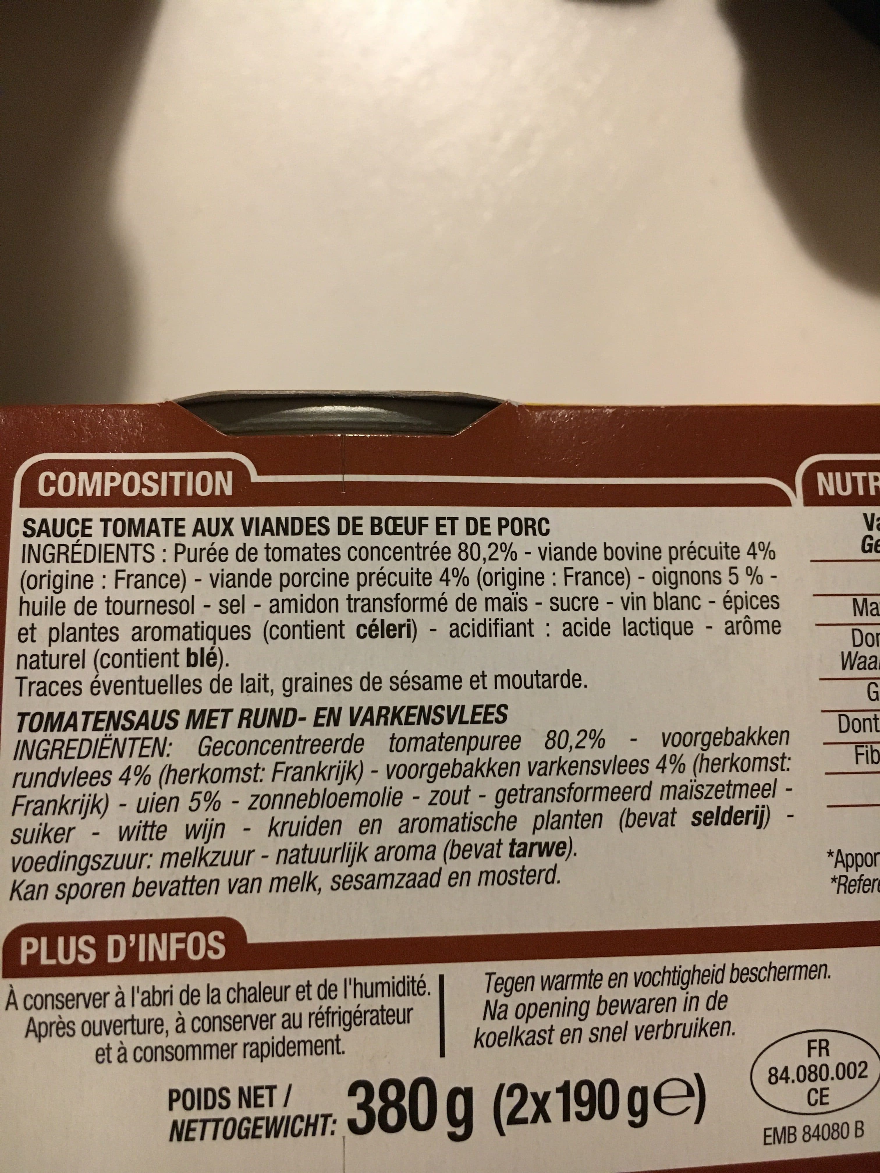 Cora Sauce Italienne 2 Fois 190 Grammes packshot