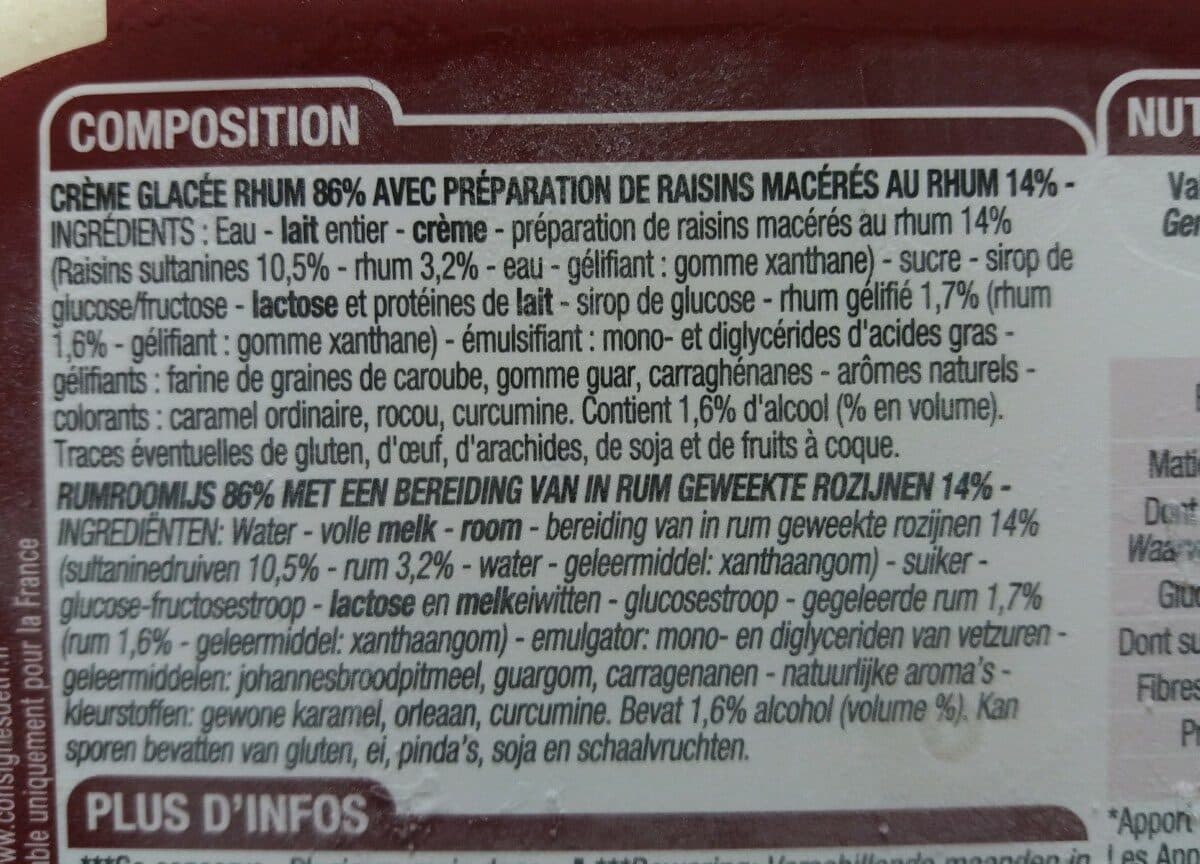 Open Food Facts Crème Glacée Rhum Raisin 1 Litre packshot