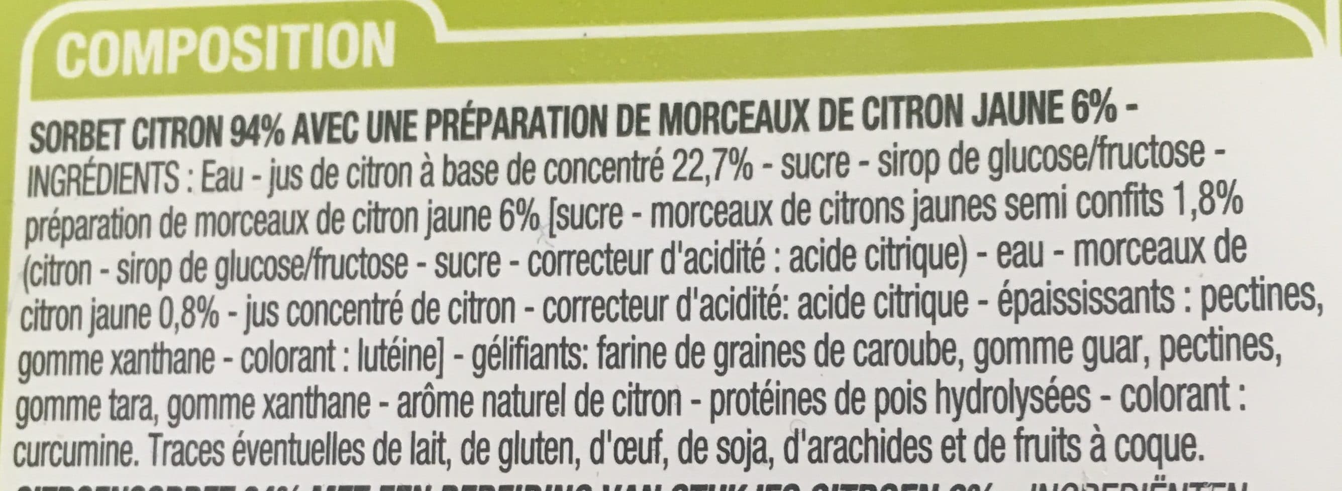 Cora Sorbet Citron 1 Litre 1 Litre packshot