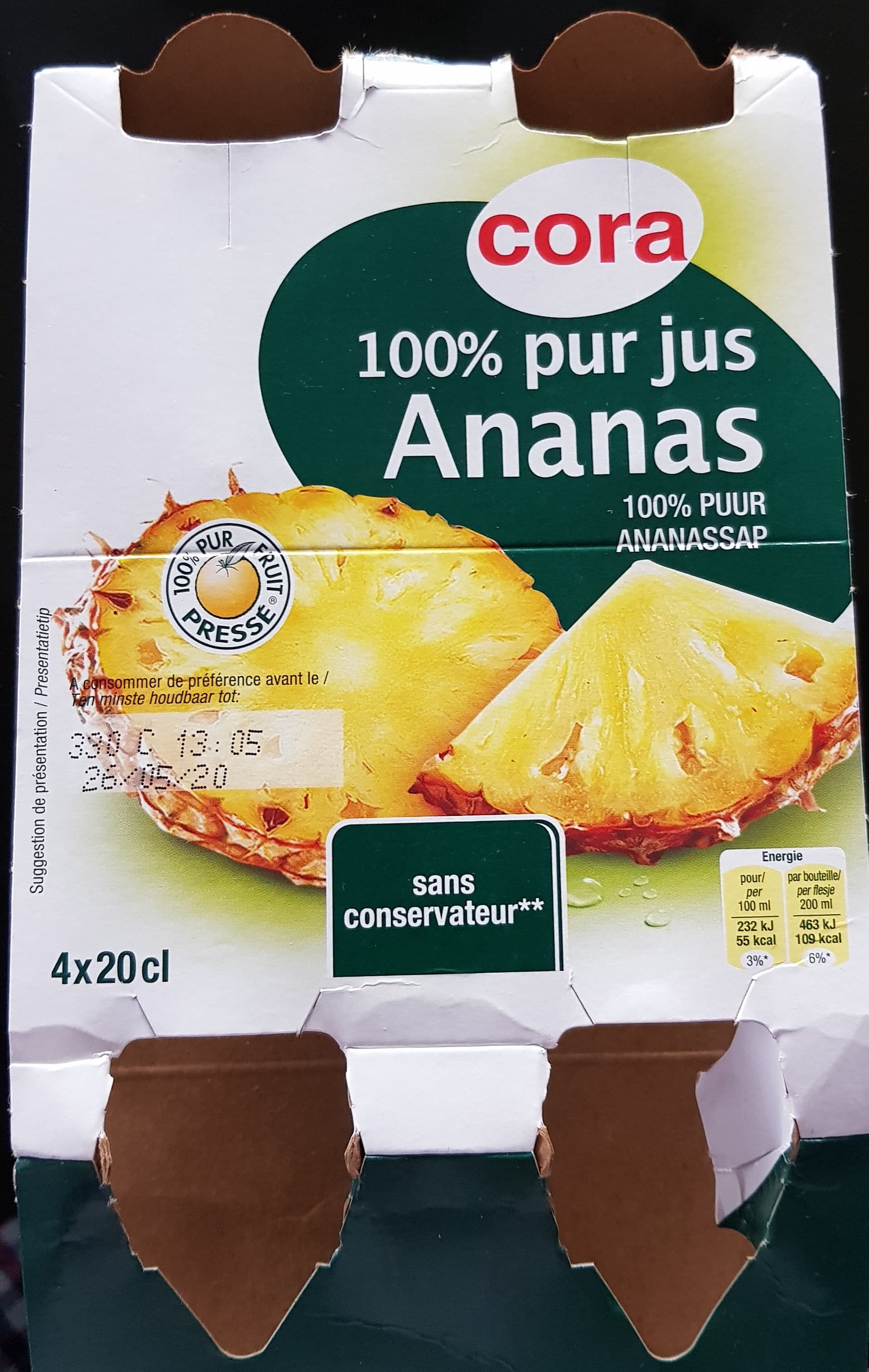 Cora 100% Pur jus d'ananas packshot