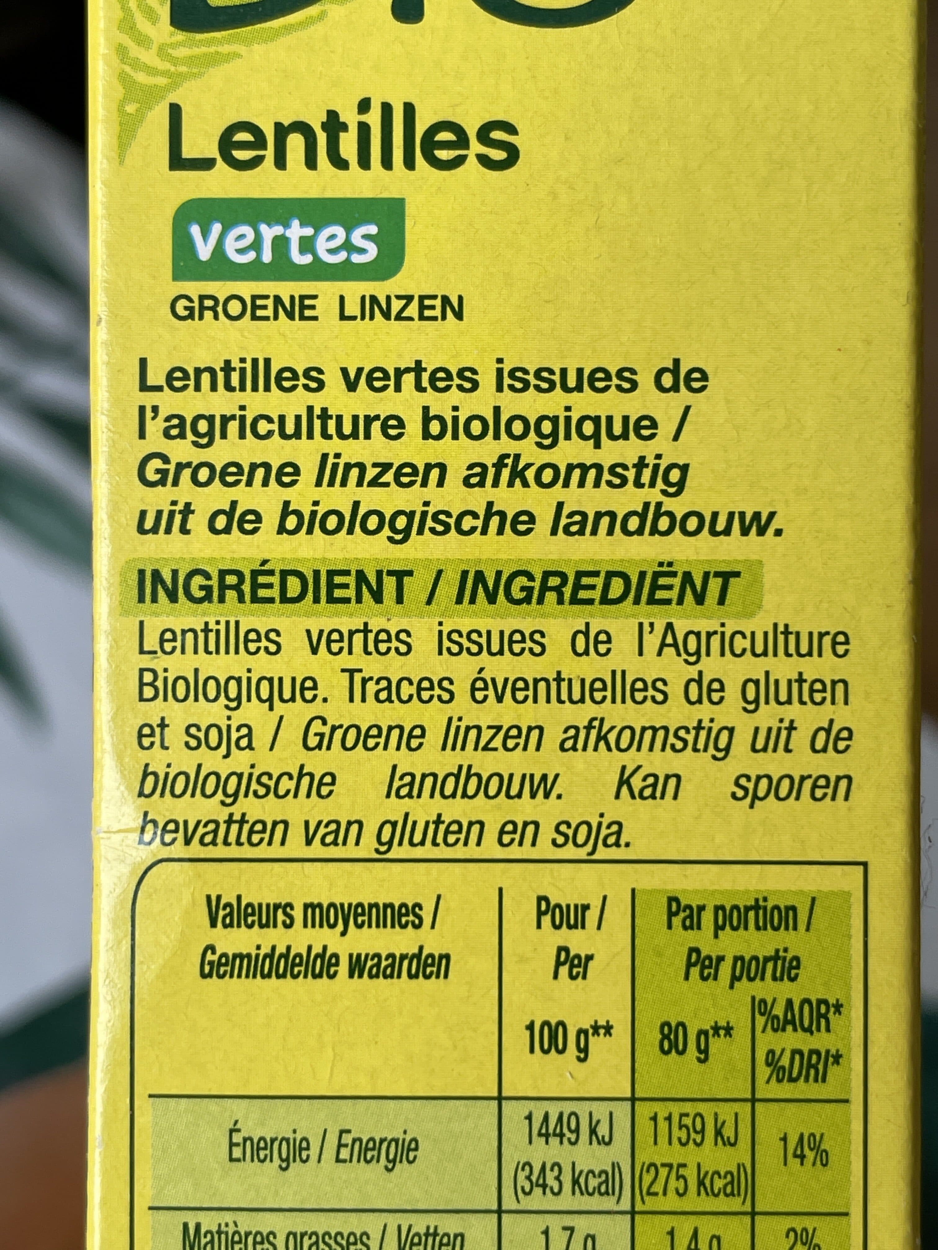 Nature Bio Lentilles vertes packshot