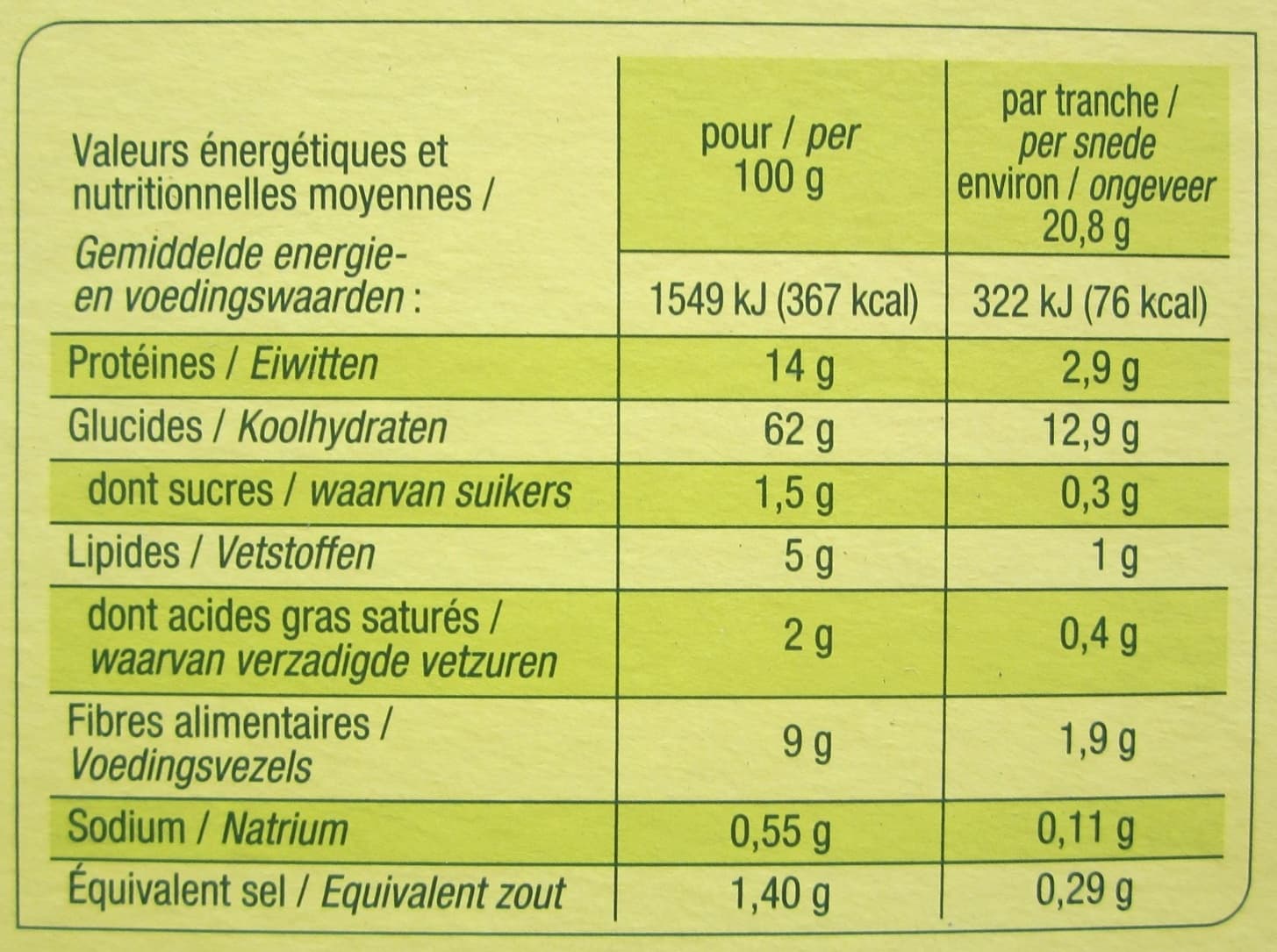 Cora 12 tranches de pain grillé complet packshot