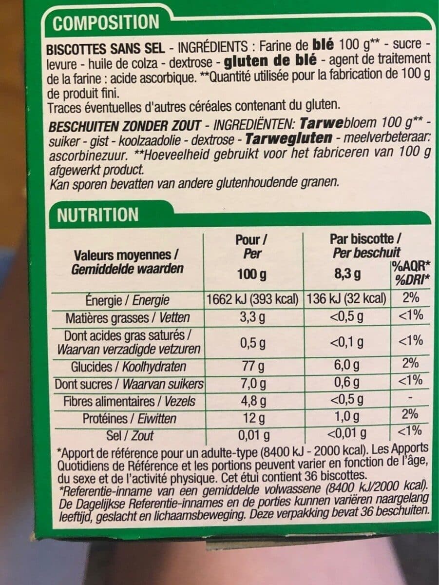 Cora Biscottes sans Sel packshot