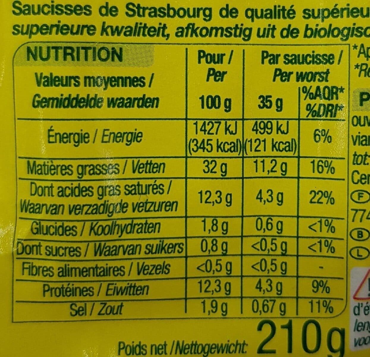 Nature Bio Saucisse de Strasbourg packshot