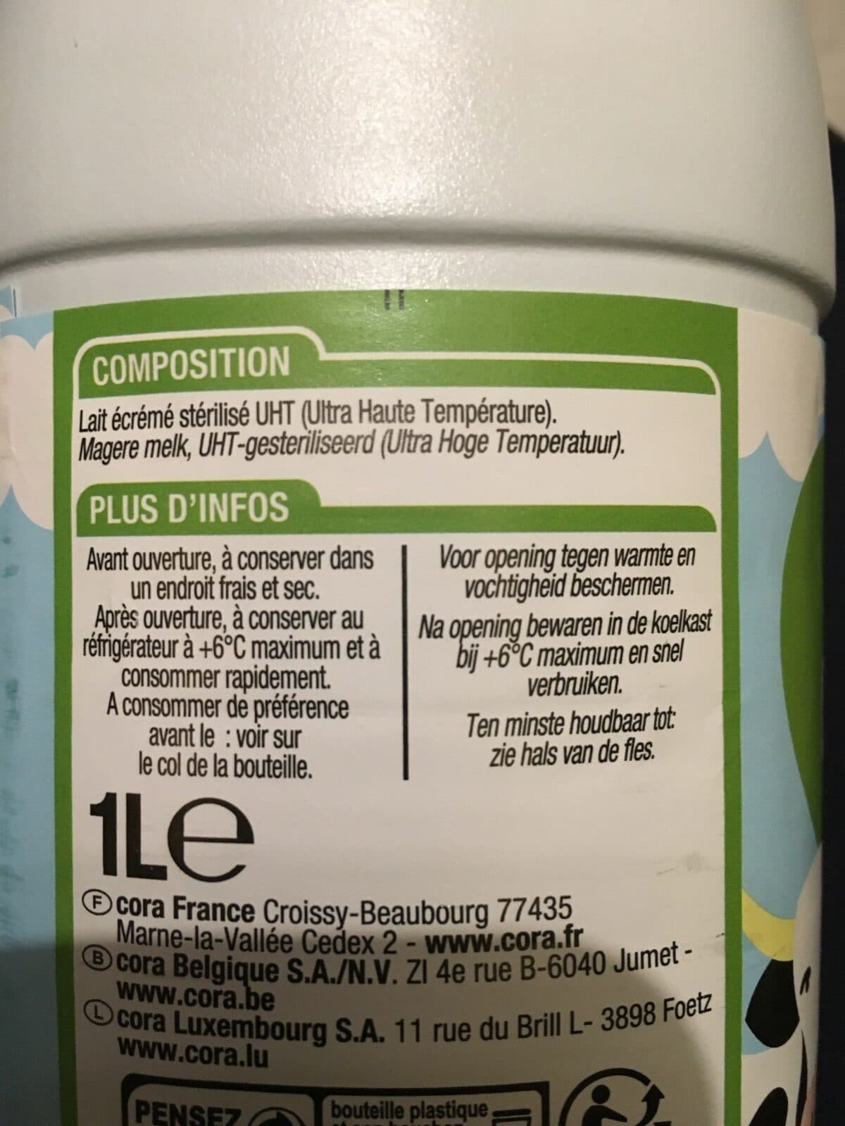 Cora Lait écrémé Uht packshot