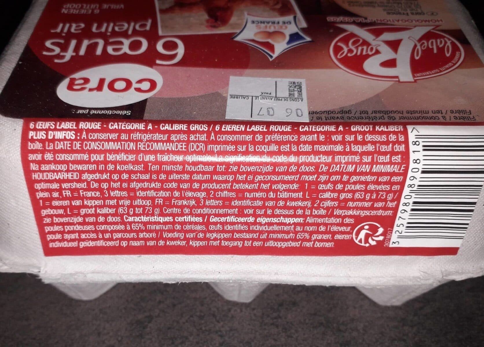 Cora 6 oeufs frais de poules élevées en plein air gros packshot