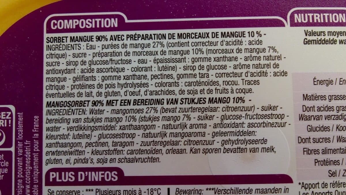 Cora Sorbet Mangue, Avec Morceaux De Mangue, 1 Litre, Marque Cora packshot