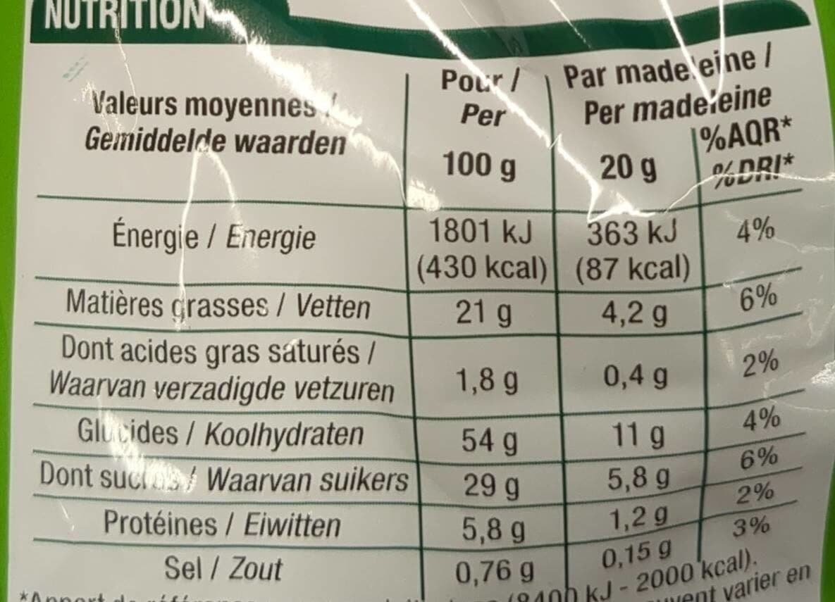 Cora Madeleines packshot