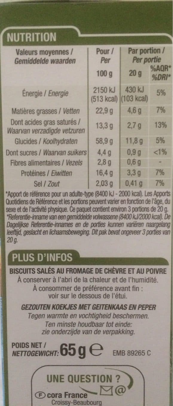 Cora Craquants chèvre & poivre packshot