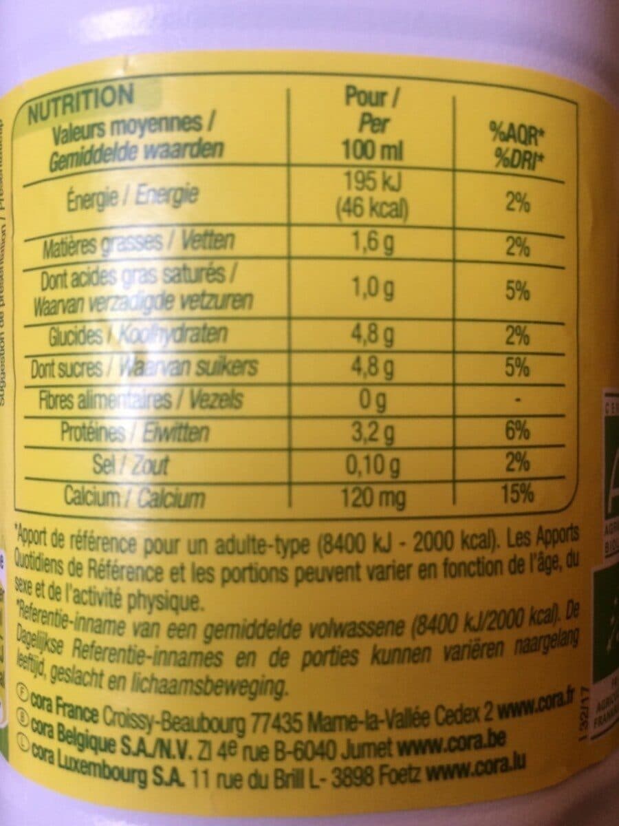 Nature bio Lait demi écrémé bio packshot