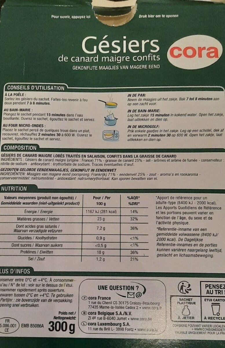 Cora Gésier de canard maigre confits packshot