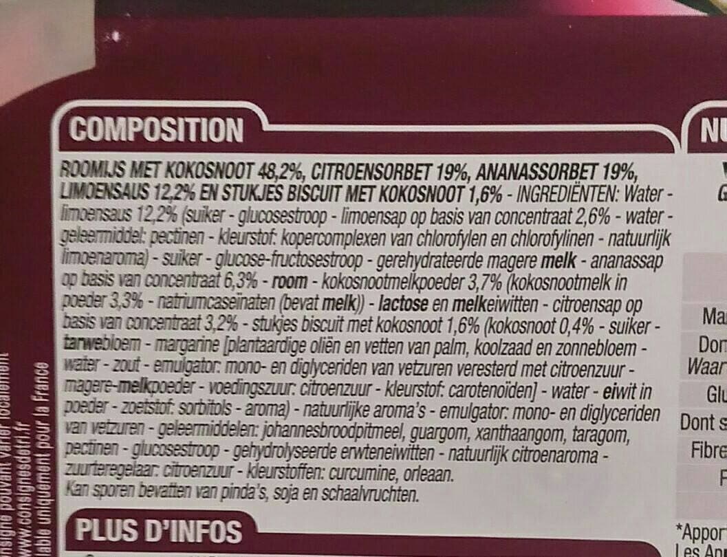 Cora Crème glacée coco sorbets ananas et citron packshot