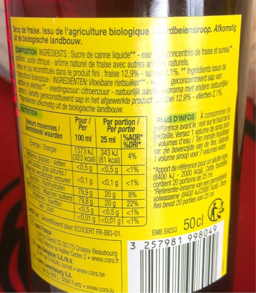Nature bio Sirop De Fraise Bio packshot